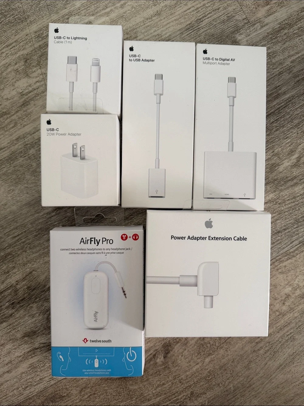 Sealed Apple White USB-C & Lightning Accessories Bundle with AirFly Pro Adapter